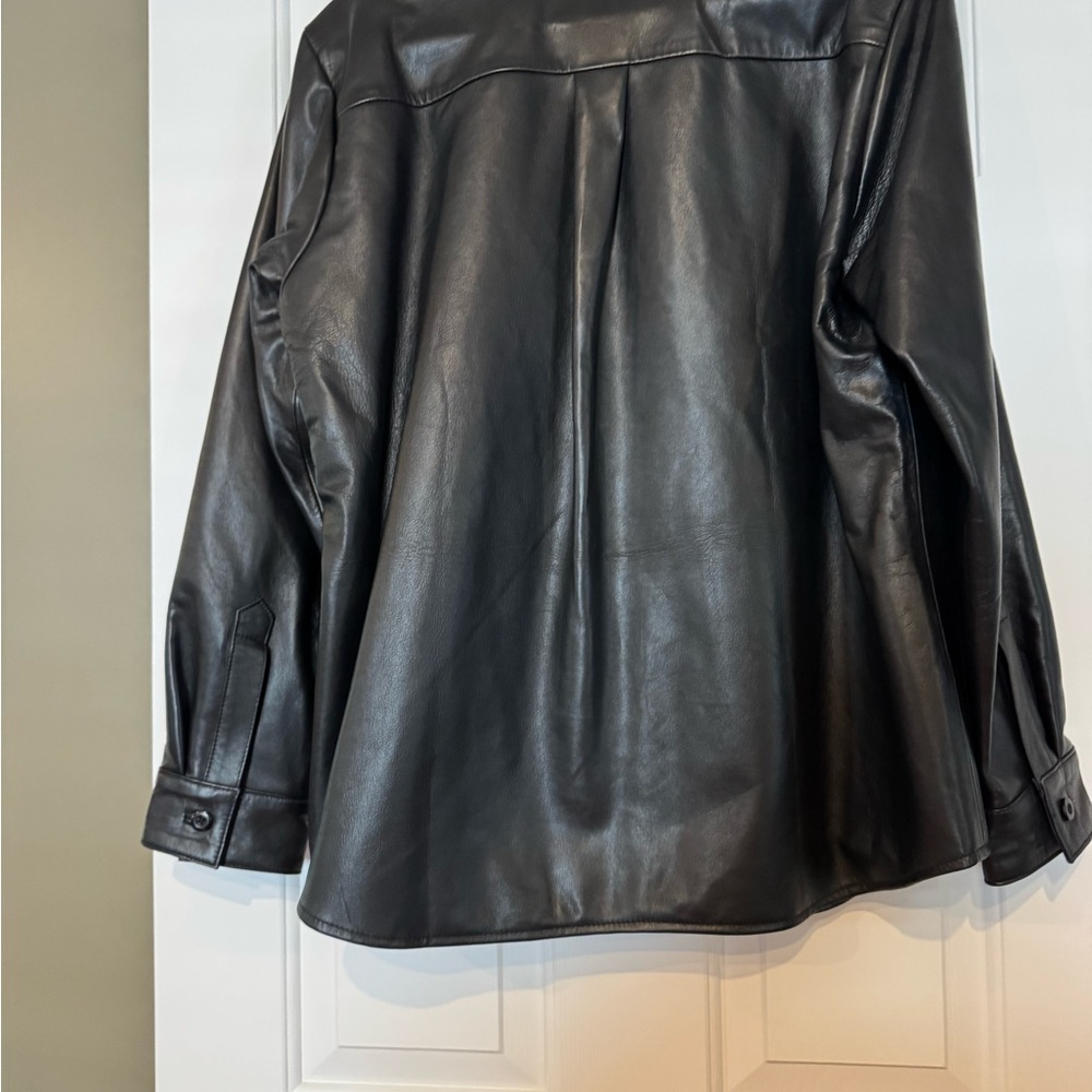 Source Unknown Faux Black Leather Motorcycle Jacket with Asymmetrical Zipper